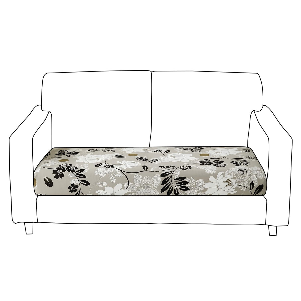 140 GSM Stretchable Printed Elastic Sofa Cushion Seat Cover for 1 /2 /3 Seaters / Pieces for Sofa, Feather Brown Floral