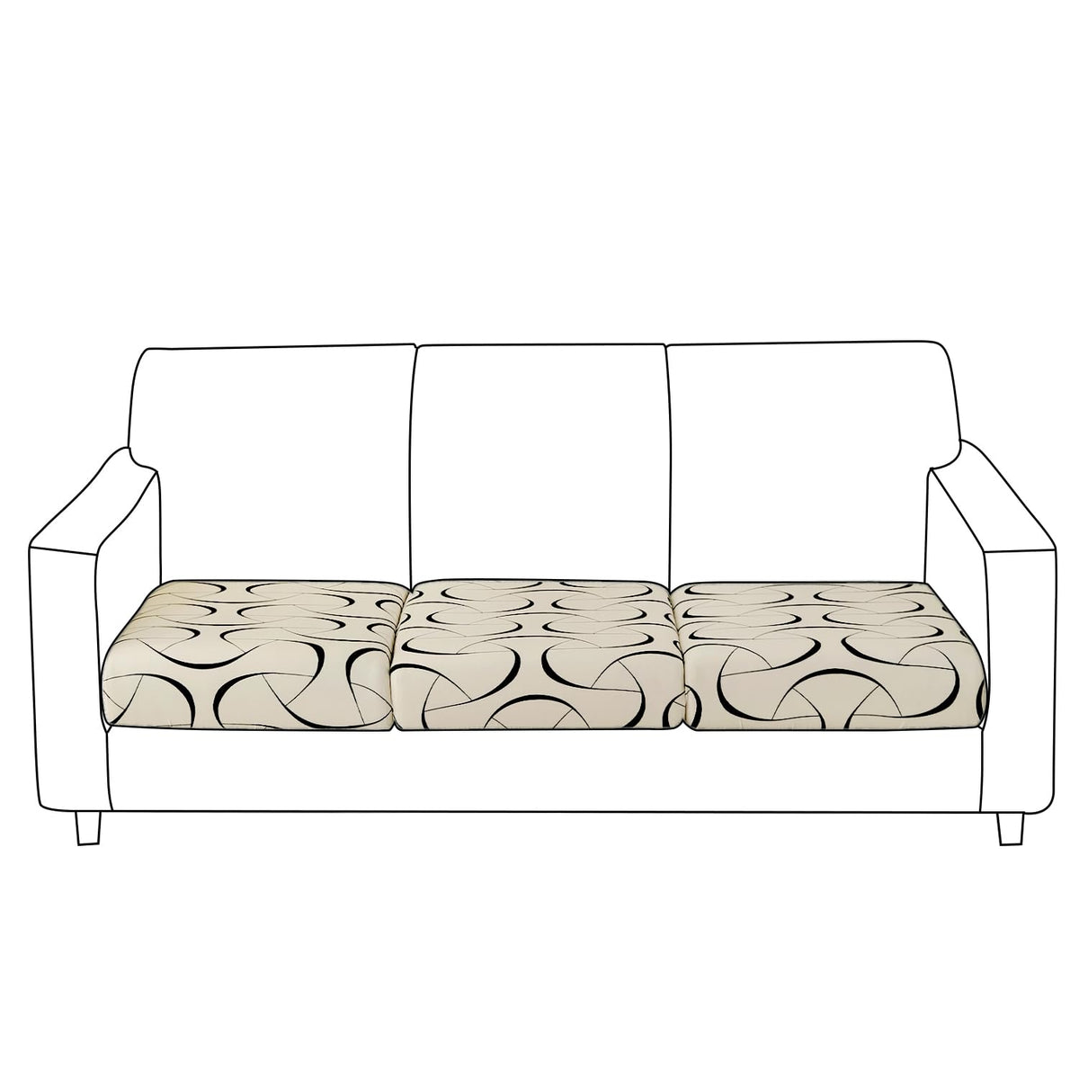 140 GSM Stretchable Printed Elastic Sofa Cushion Seat Cover for 1 /2 /3 Seaters / Pieces for Sofa, Natural Beige Abstract Art