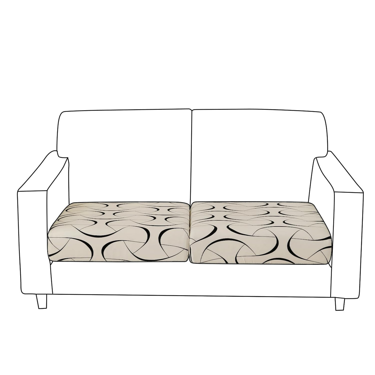 140 GSM Stretchable Printed Elastic Sofa Cushion Seat Cover for 1 /2 /3 Seaters / Pieces for Sofa, Natural Beige Abstract Art