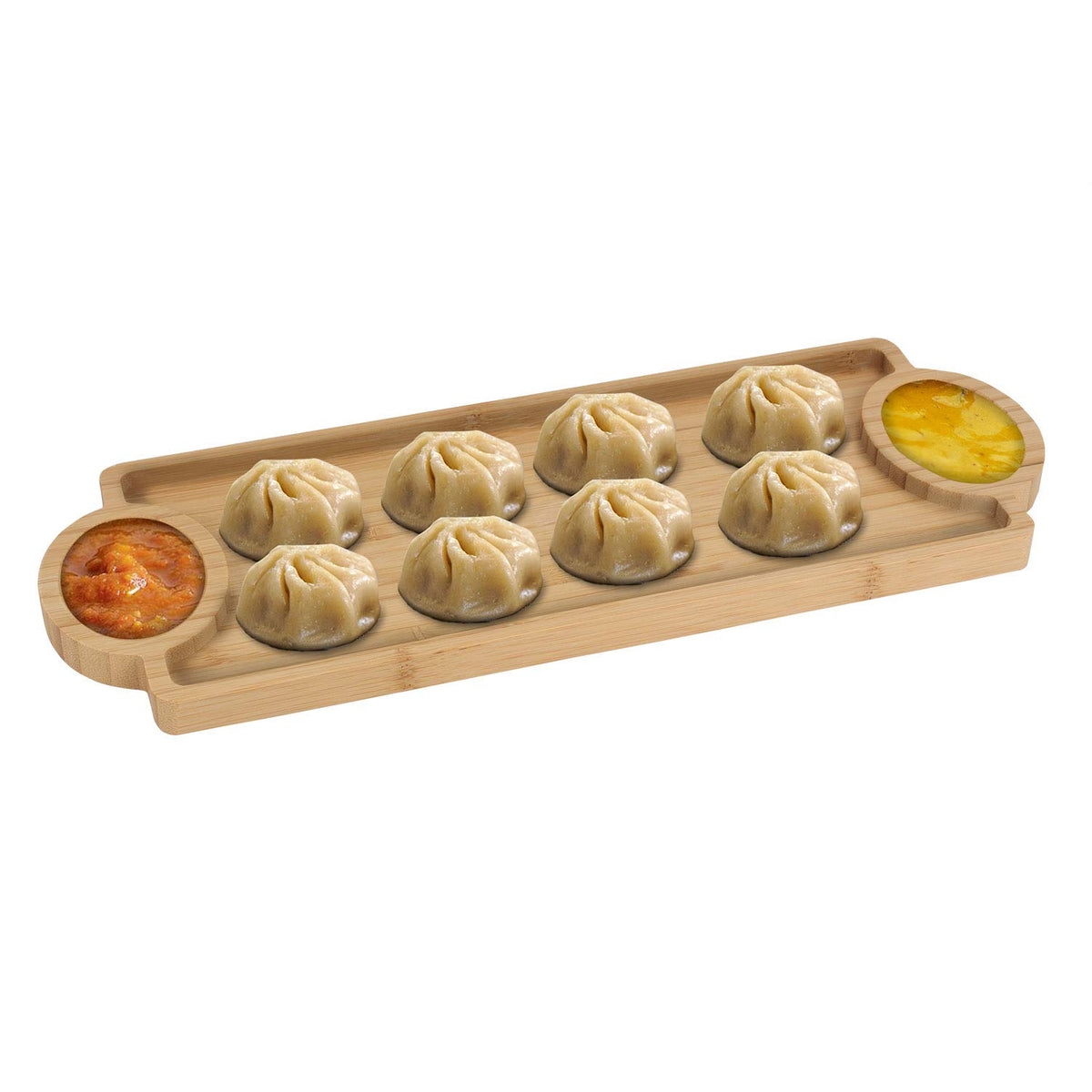 Buy Wooden Bamboo Snack Serving Tray with 2 Compartments for Chutney