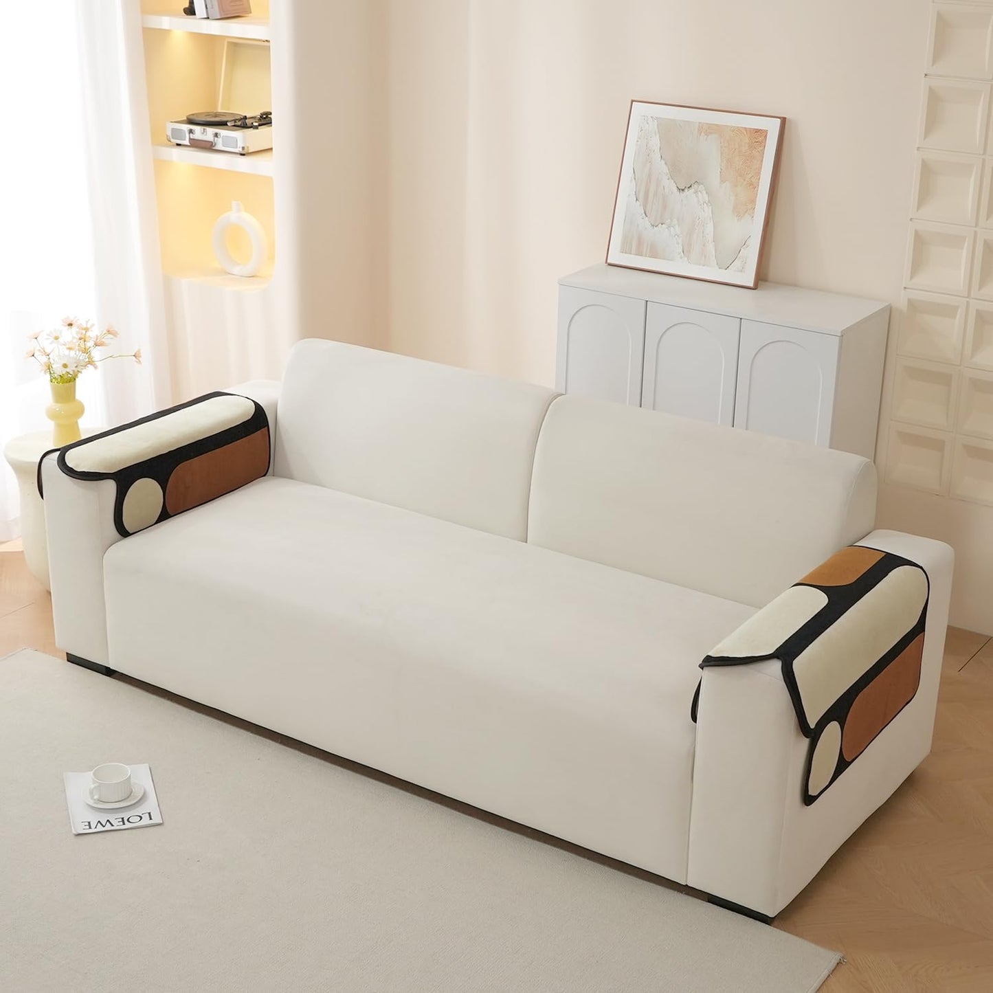 Moderna Curves Anti-Slip Sofa Cover Mat, Oyster Beige