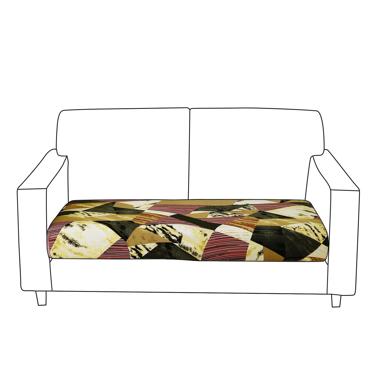 140 GSM Stretchable Printed Elastic Sofa Cushion Seat Cover for 1 /2 /3 Seaters / Pieces for Sofa, Wine Abstract Geometry
