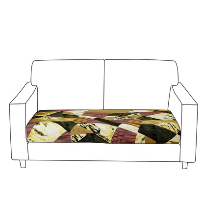 140 GSM Stretchable Printed Elastic Sofa Cushion Seat Cover for 1 /2 /3 Seaters / Pieces for Sofa, Wine Abstract Geometry