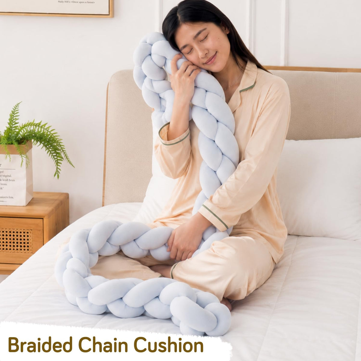HOKIPO Braided Knot Chain Pillow for Sofa & Bed, 200 cm, Blue