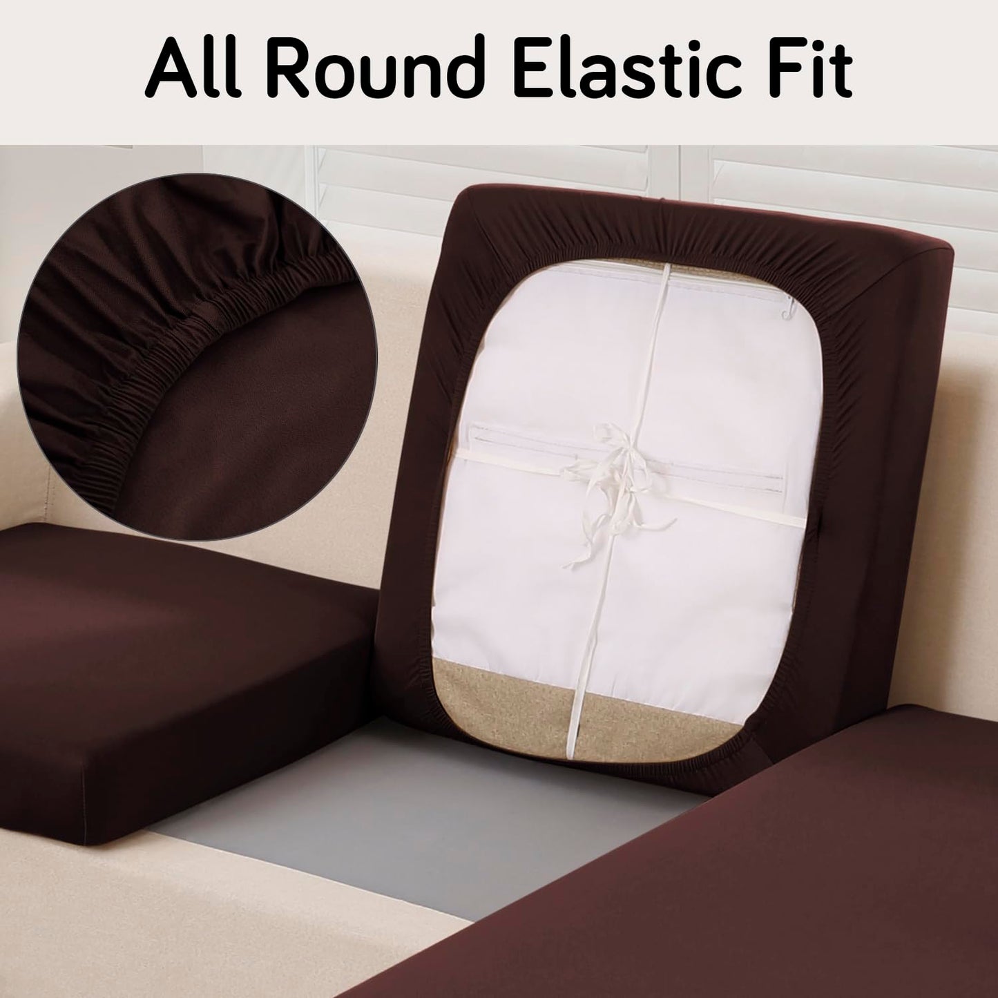 100% Waterproof Stretchable Seat Couch Cushion Cover for 1/2/3 Seater, Brown