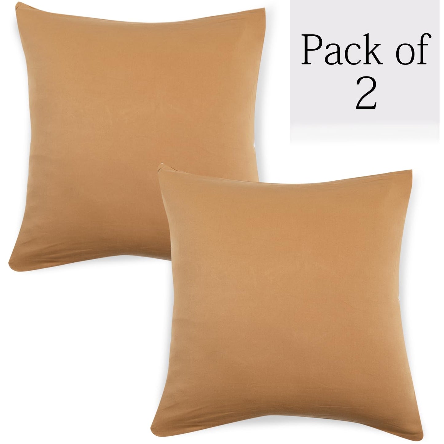 Stretchable Pack of 2 Plain Cushion Cover 16x16 inch, Sand Brown