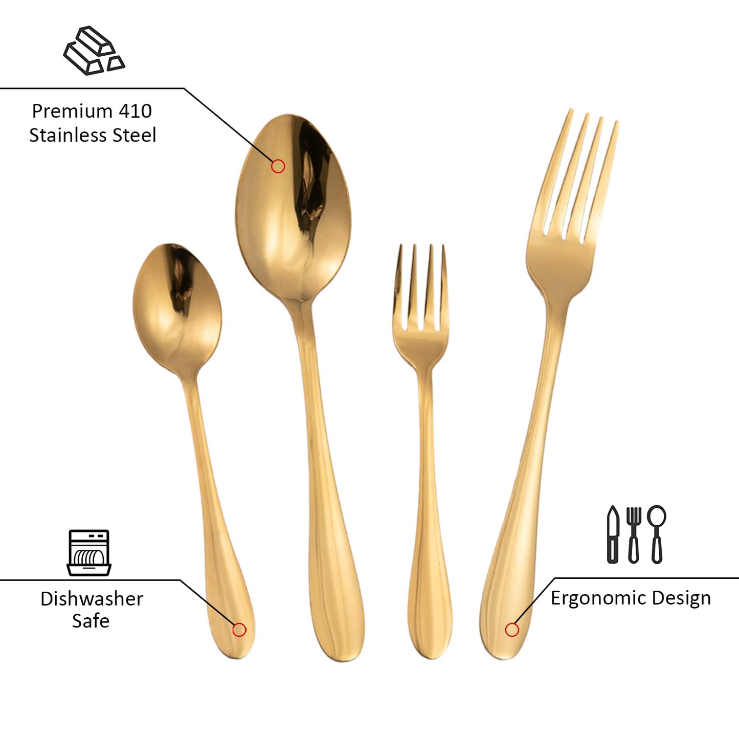 Gold Cutlery Set of 18 / 24 Pcs Stainless Steel Flatware Set, Mirror Finish with Gift Box