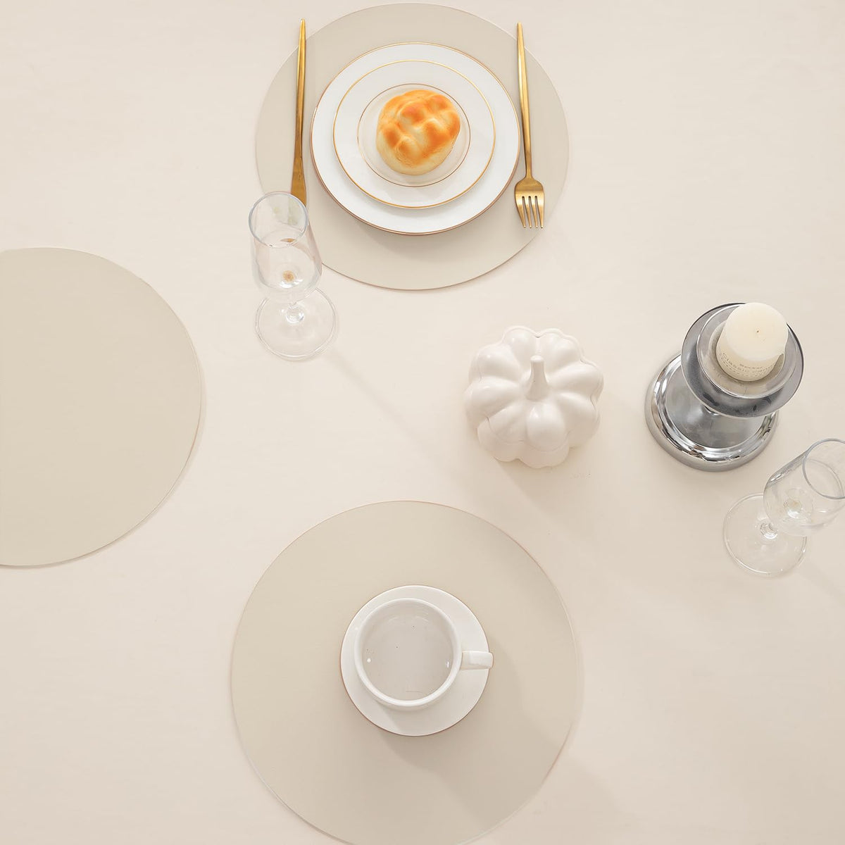 Premium Faux Leather Dining Table Round Mats, Cream