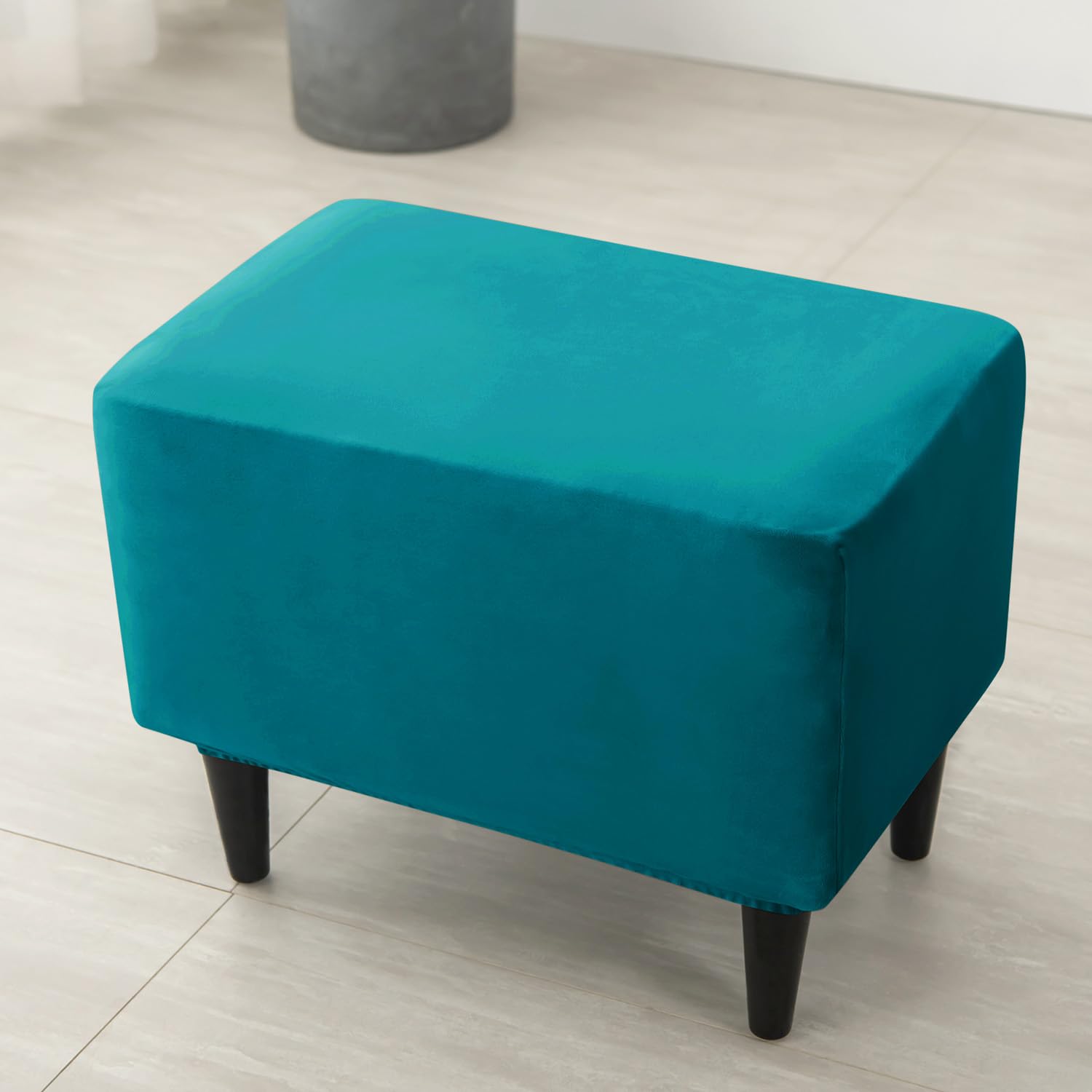 Premium 210 GSM Velvet Stretchable Ottoman Foot Rest Stool Cover, Turquoise