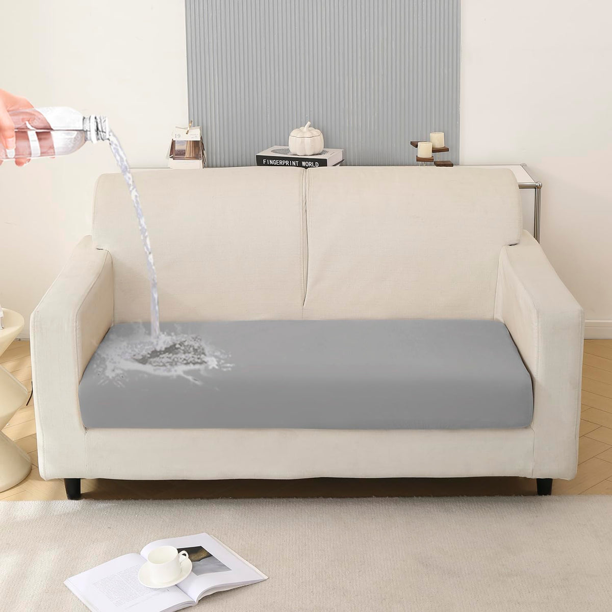 100% Waterproof Stretchable Seat Couch Cushion Cover for 1/2/3 Seater, Light Grey