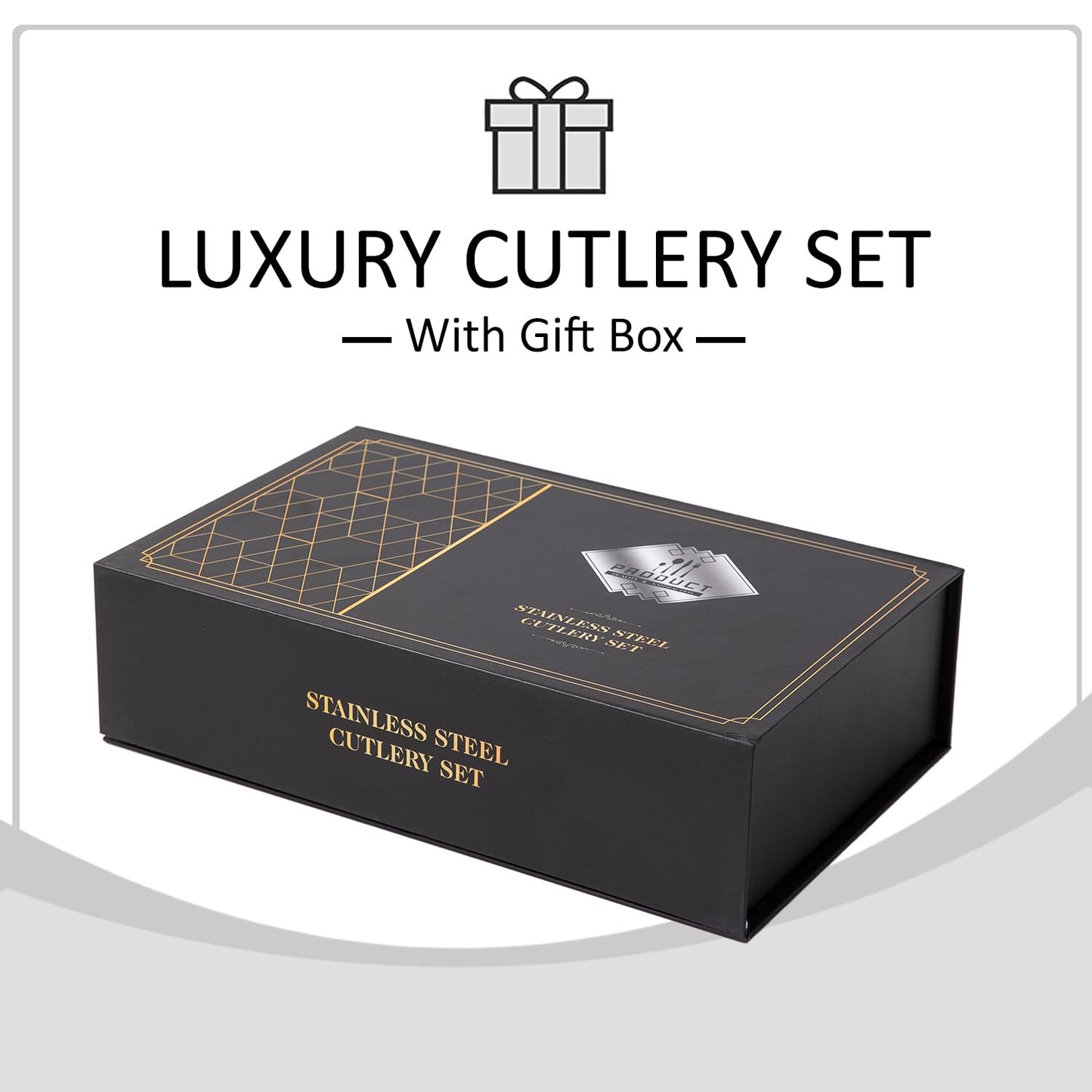 Gold Cutlery Set of 18 / 24 Pcs Stainless Steel Flatware Set, Mirror Finish with Gift Box