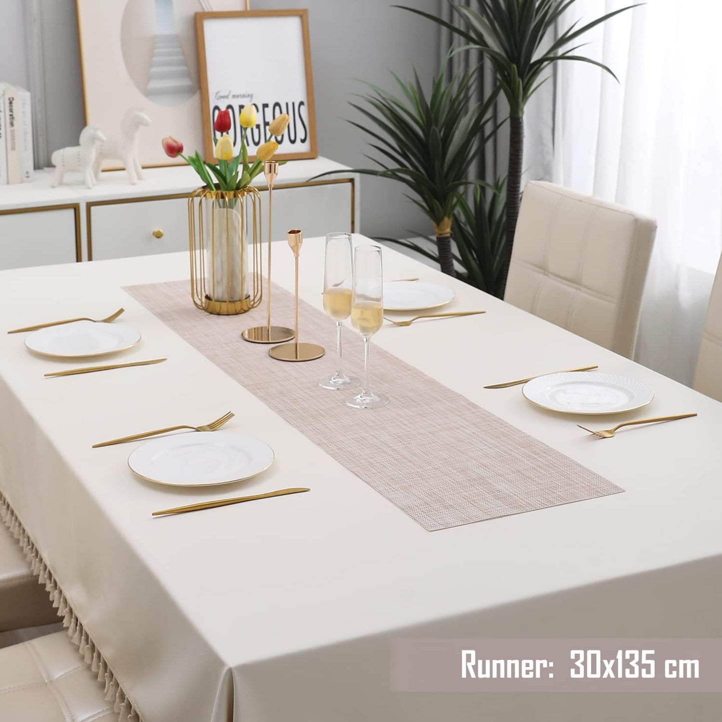 PVC Table Runner, Beige
