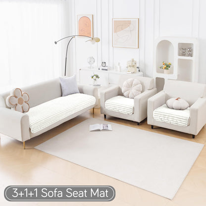 Faux Rabbit Fur Sofa Cover Combination Set, 'Snuggle Fur Series' Pearl White
