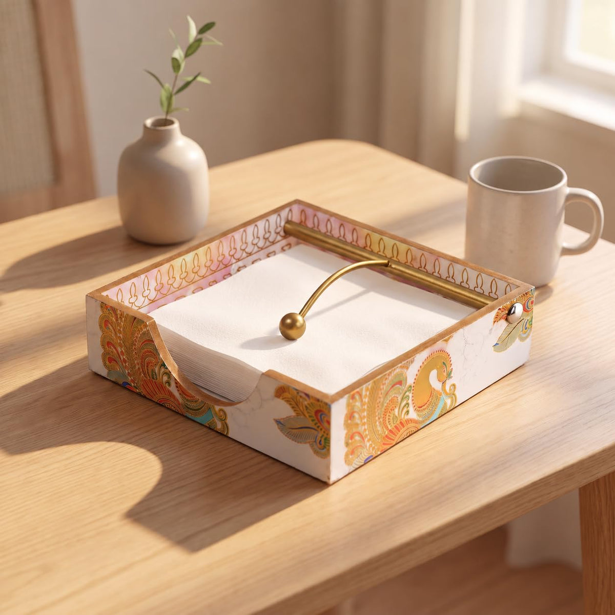 HOKIPO Napkin Holder for Dining Table, Engineered Wood, Indigo Flora - image 10