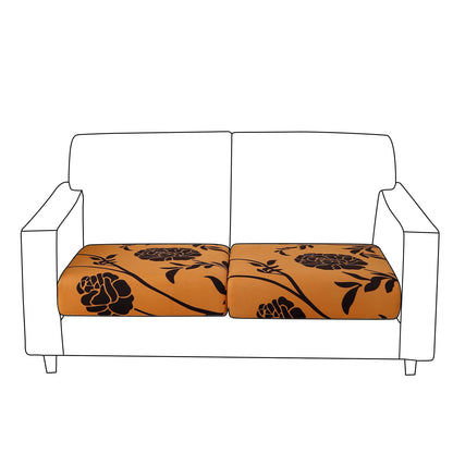 Stretchable 140gsm Printed Seat Couch Cushion Cover for 1/2/3 Seaters / Pieces for Sofa, Copper Brown Floral