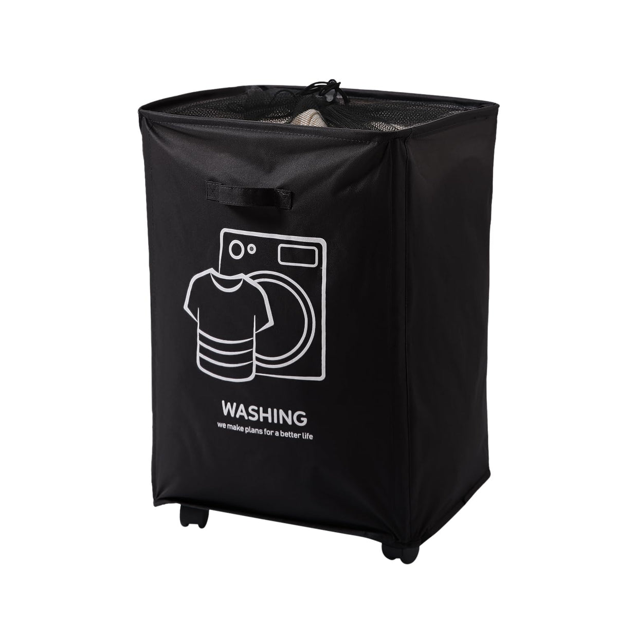 Laundry Basket Bag with Wheels Hamper, Black