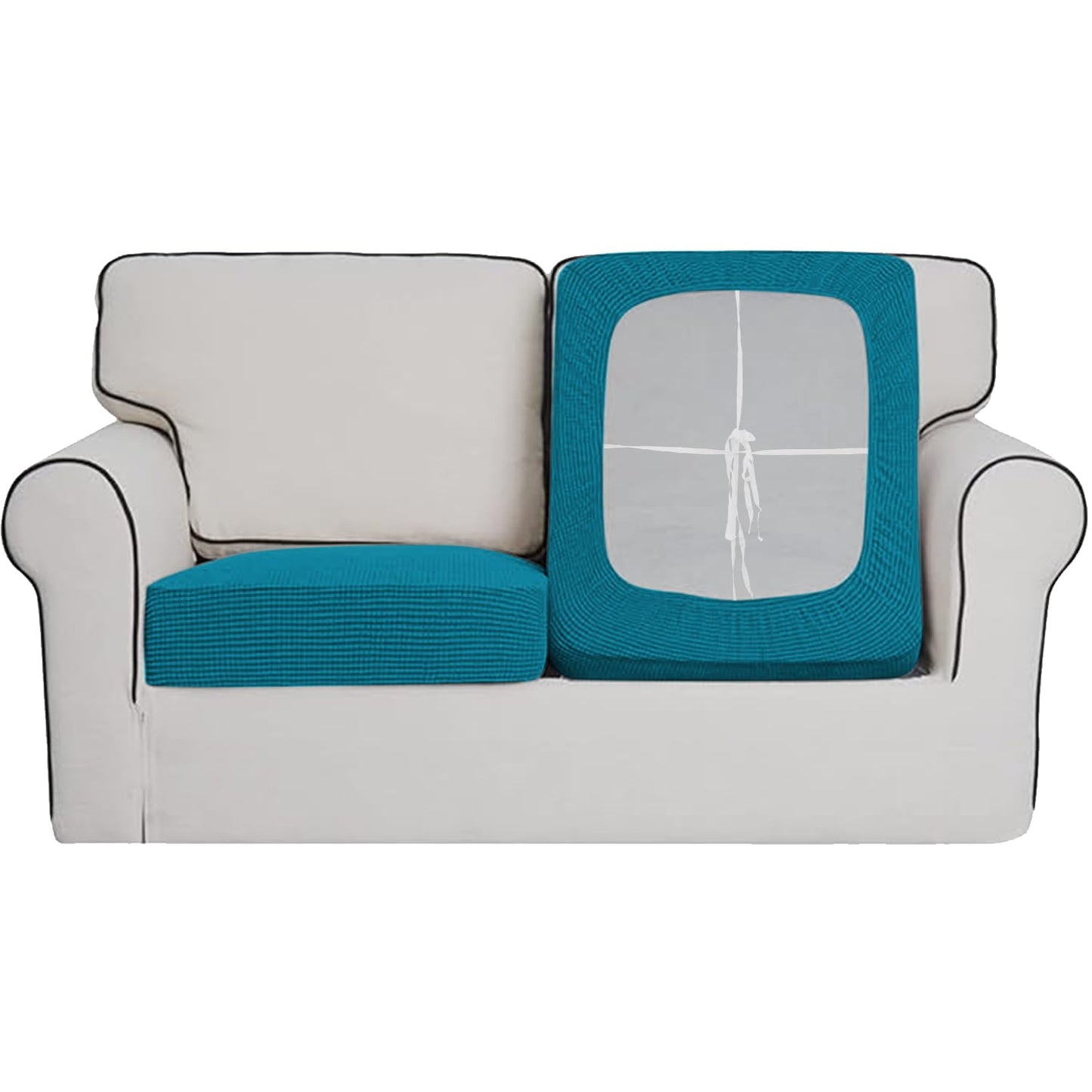 Stretchable Thick Jacquard Textured Seat Cushion Cover for 1/2/3 Seaters / Pieces for Sofa, Teal