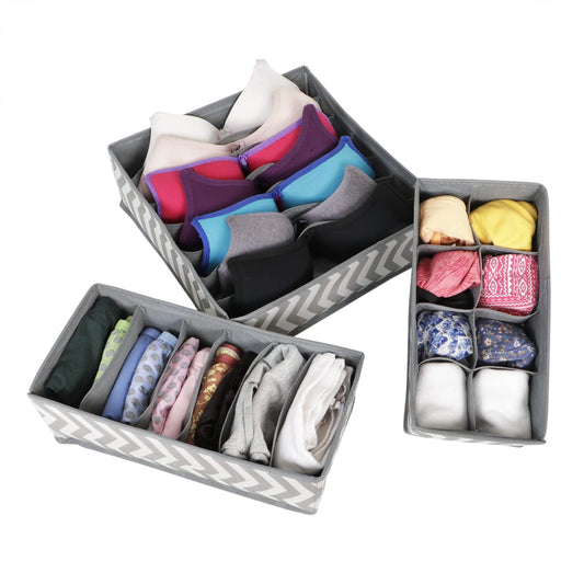 3 Pcs Undergarment Organizer Storage Box for Drawers Bra Panty Socks Tie Lingerie Organizer for Wardrobe, 8x7x6 Grid