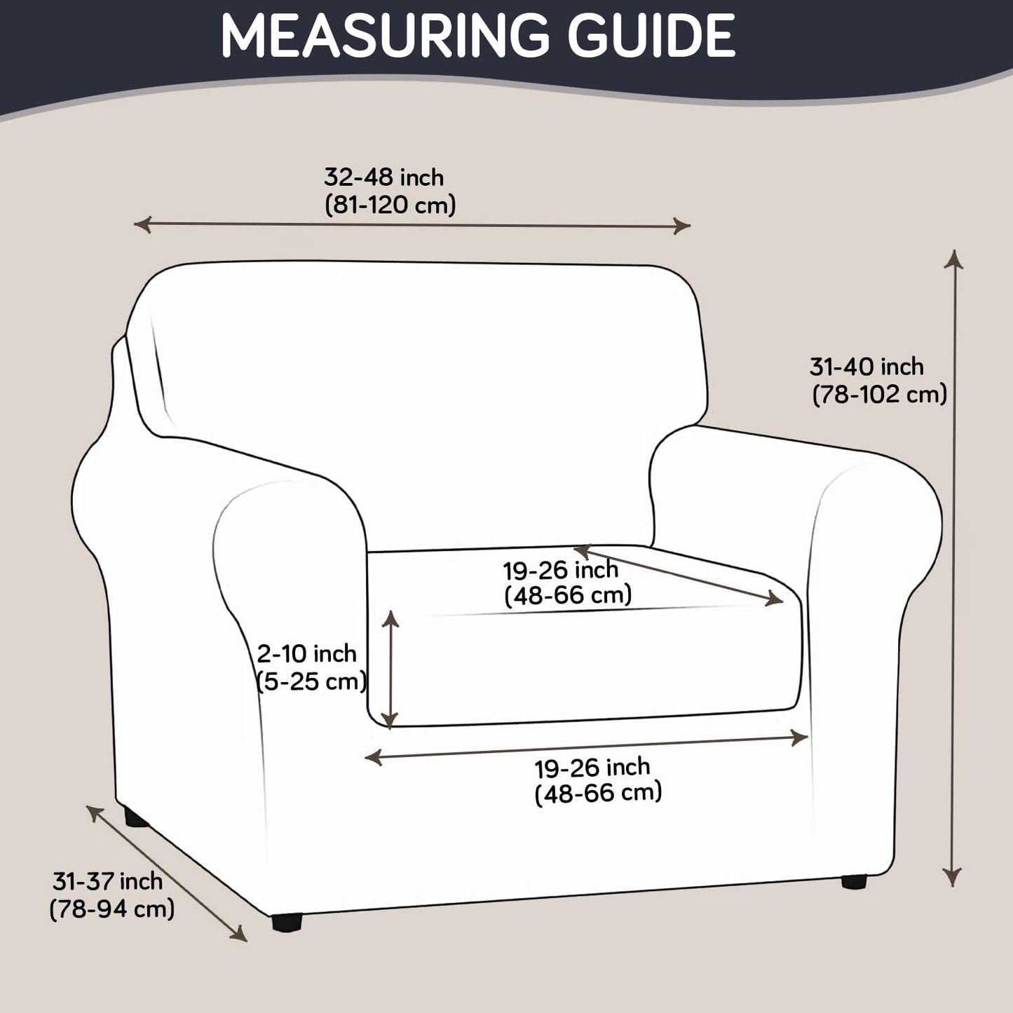 Printed Stretchable Sofa Slipcover with 1/2/3 Pc Separate Seat Cushion Cover for each 1/2/3 Seater, Graphite Glacier Grid