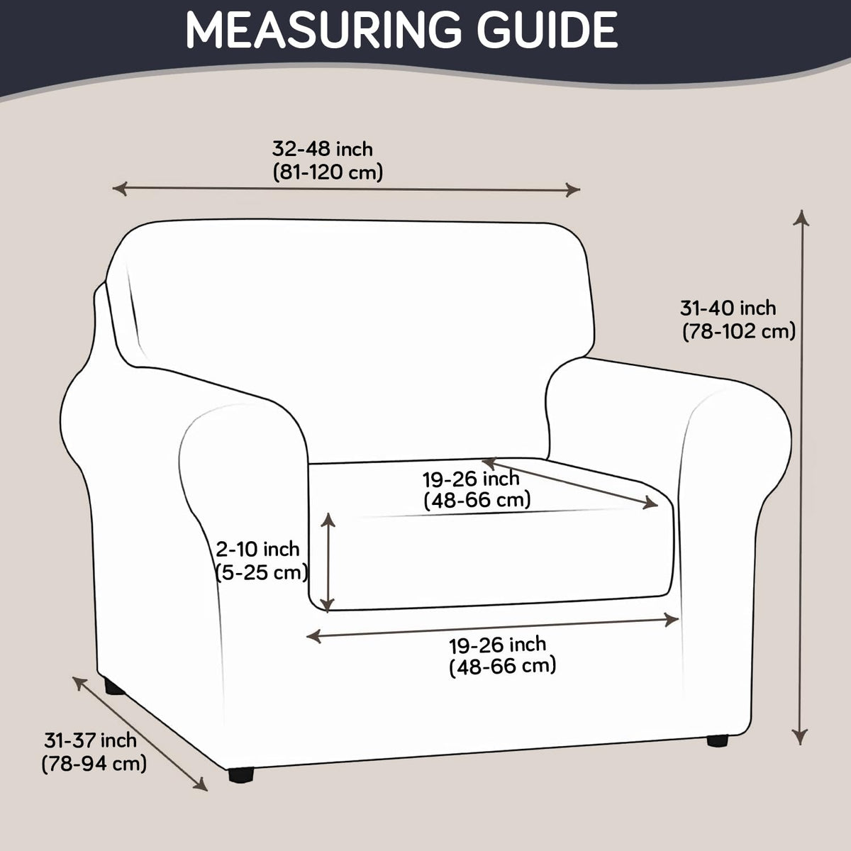 Printed Stretchable Sofa Slipcover with 1/2/3 Pc Separate Seat Cushion Cover for each 1/2/3 Seater, Graphite Glacier Grid
