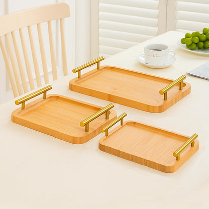 Natural Bamboo Finish Trays Set of 3 with Premium Handles