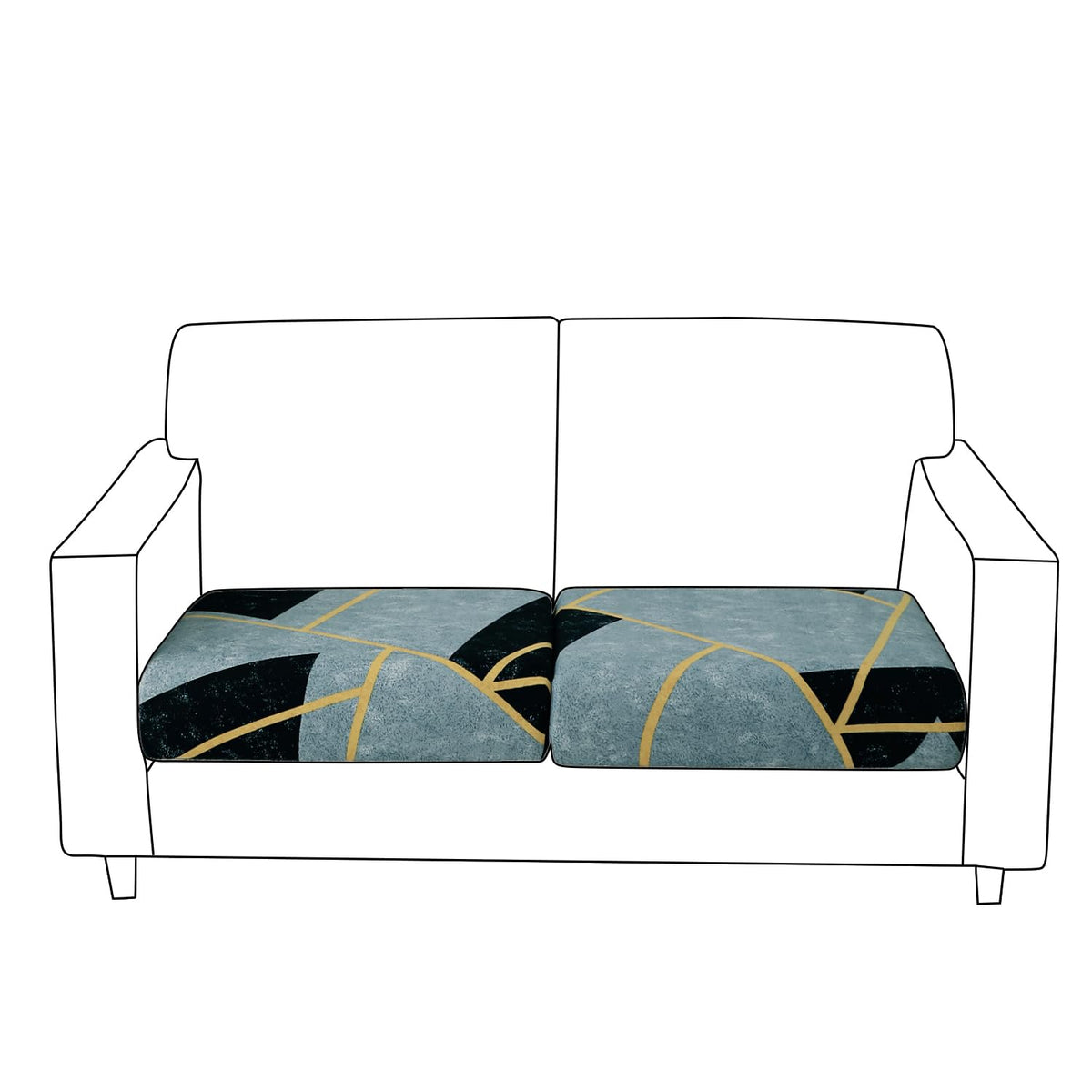 140 GSM Stretchable Printed Elastic Sofa Cushion Seat Cover for 1 /2 /3 Seaters / Pieces for Sofa, Multicolor Abstract Geometry