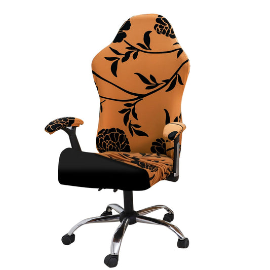 Gaming Chair Seat Cover Elastic Computer Rotating Chair, Copper Brown Floral