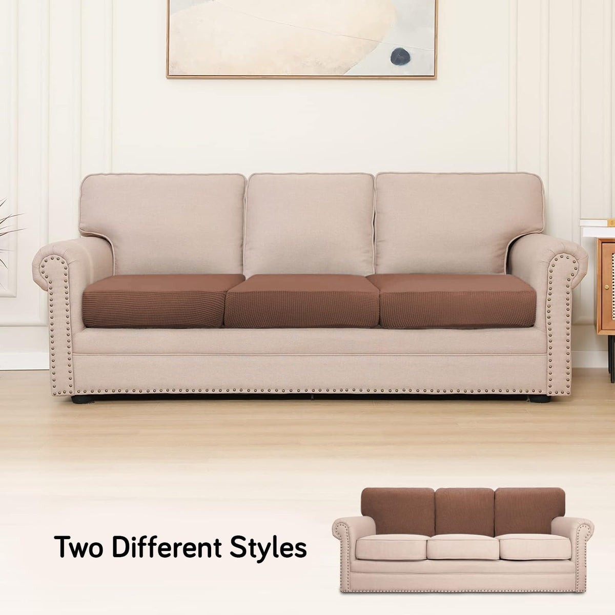 Stretchable Thick Jacquard Textured Seat Cushion Cover for 1/2/3 Seaters / Pieces for Sofa, Brown