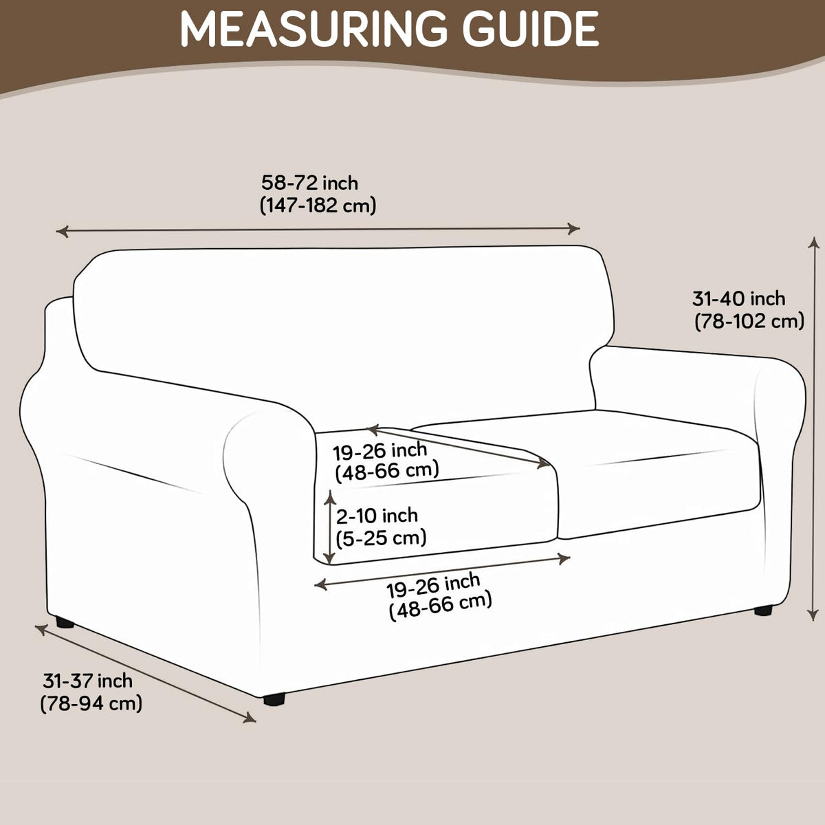 Printed Stretchable Sofa Slipcover with 1/2/3 Pc Separate Seat Cushion Cover for each 1/2/3 Seater, Beige Vintage Peony