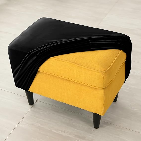 Premium 210 GSM Velvet Stretchable Ottoman Foot Rest Stool Cover, Black