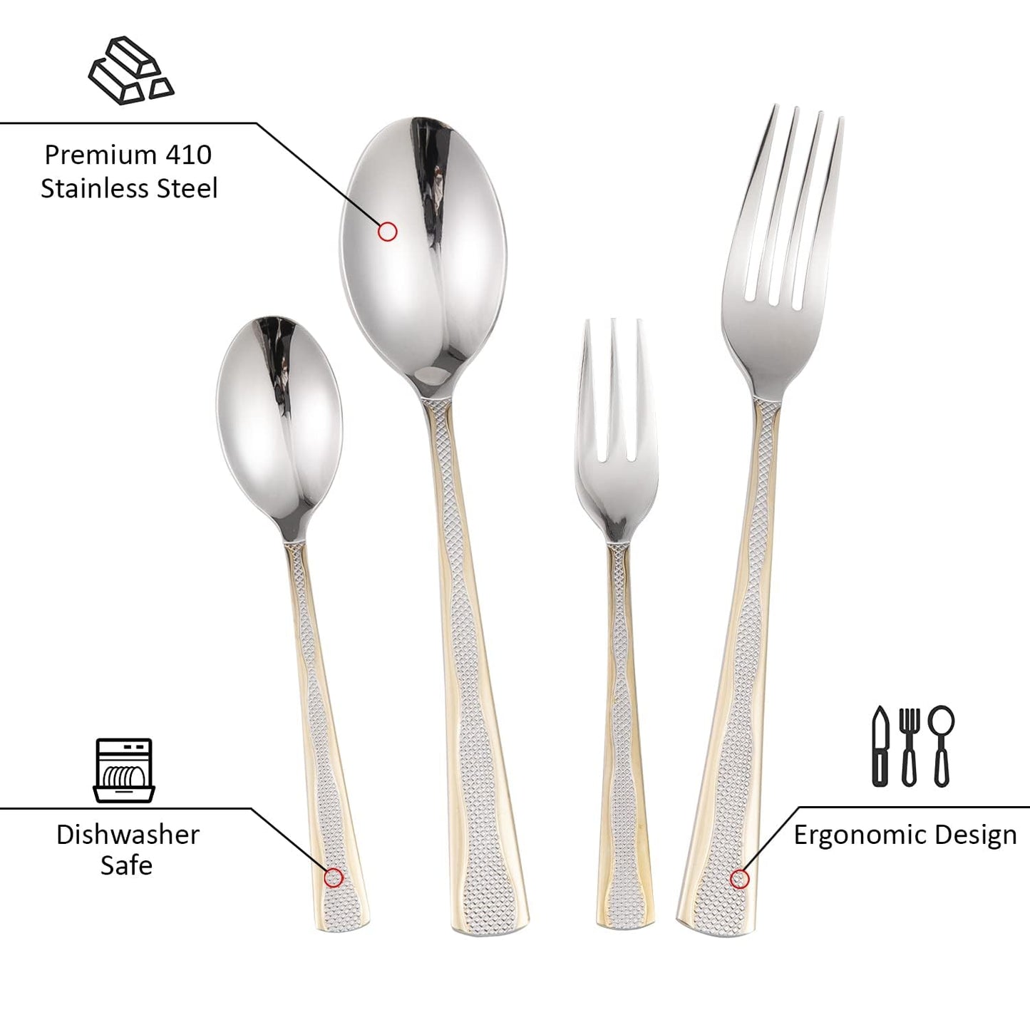 Cutlery Set of 18 / 24 Pcs Stainless Steel Flatware Set, Mirror Finish - Silverware
