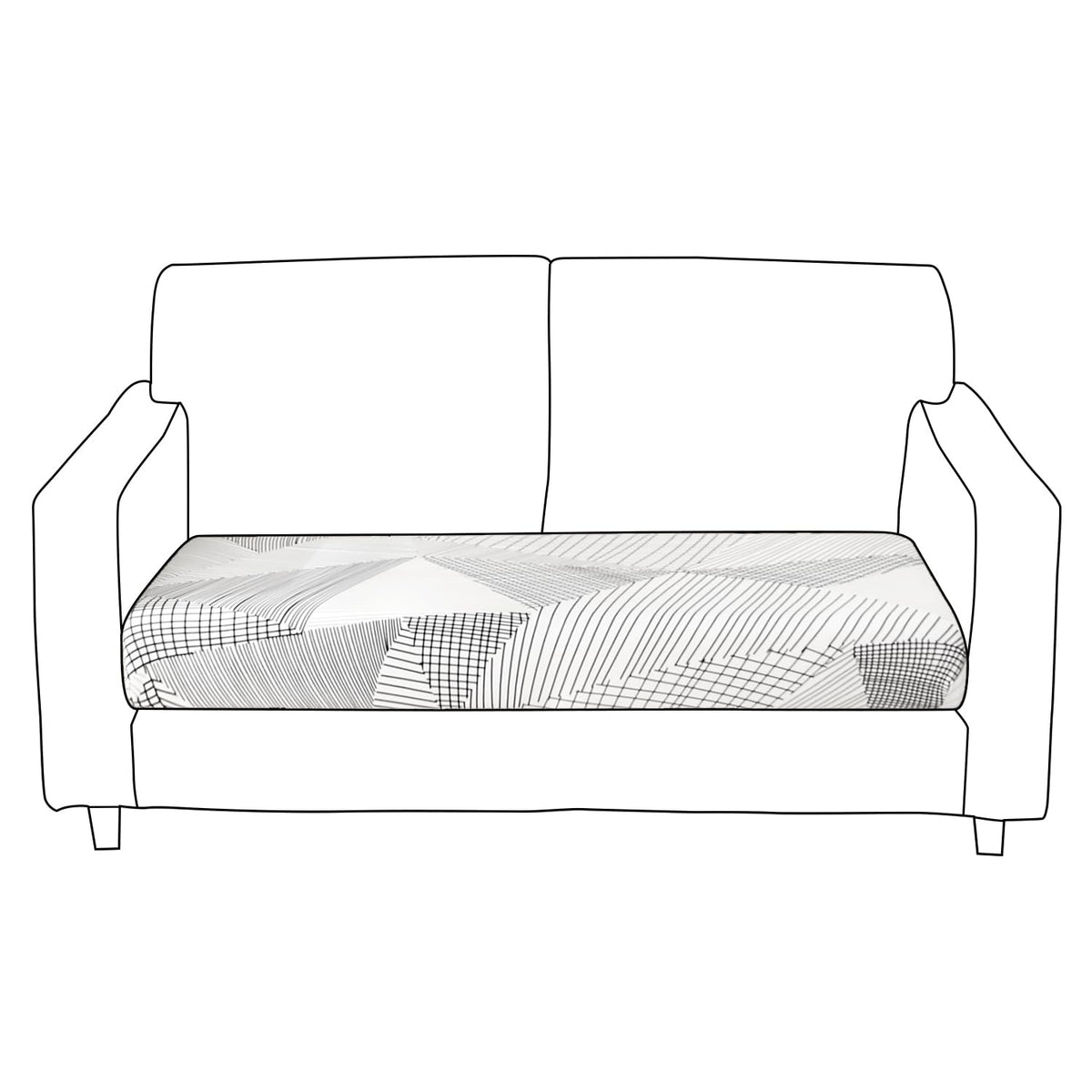 140 GSM Stretchable Printed Elastic Sofa Cushion Seat Cover for 1 /2 /3 Seaters / Pieces for Sofa, Snow White Black Geometry