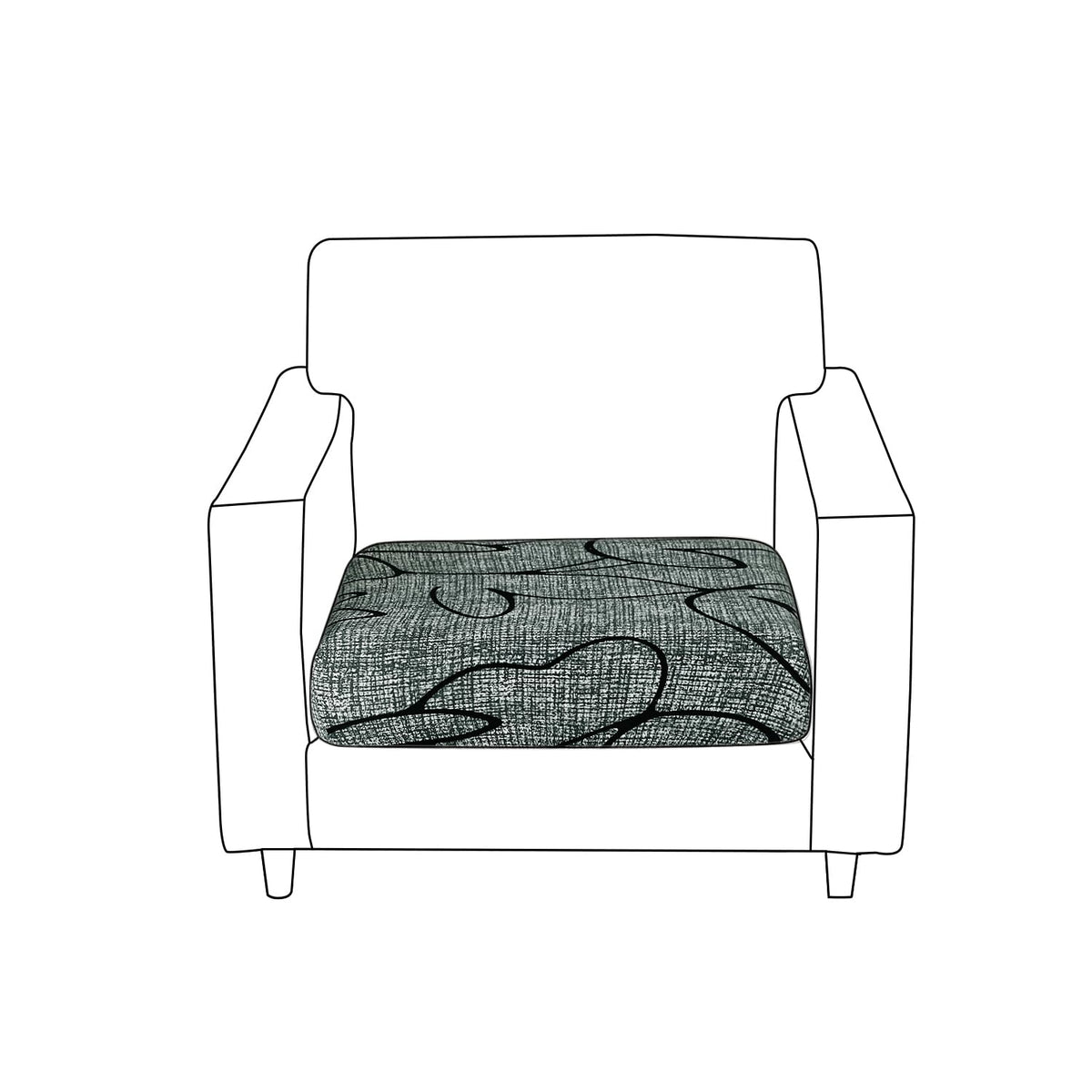 140 GSM Stretchable Printed Elastic Sofa Cushion Seat Cover for 1 /2 /3 Seaters / Pieces for Sofa, Intense Grey Abstract Floral