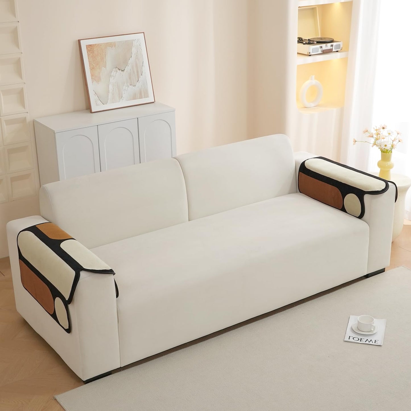 Moderna Curves Anti-Slip Sofa Cover Mat, Oyster Beige