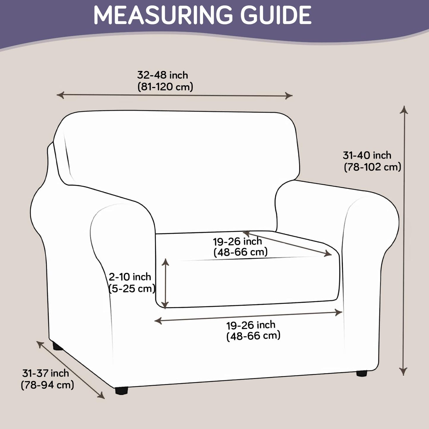 Printed Stretchable Sofa Slipcover with 1/2/3 Pc Separate Seat Cushion Cover for each 1/2/3 Seater, Cream Majestic Flora