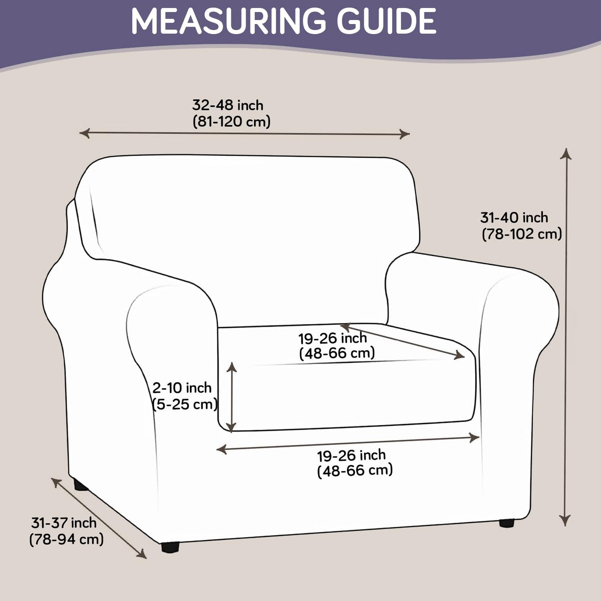 Printed Stretchable Sofa Slipcover with 1/2/3 Pc Separate Seat Cushion Cover for each 1/2/3 Seater, Cream Majestic Flora