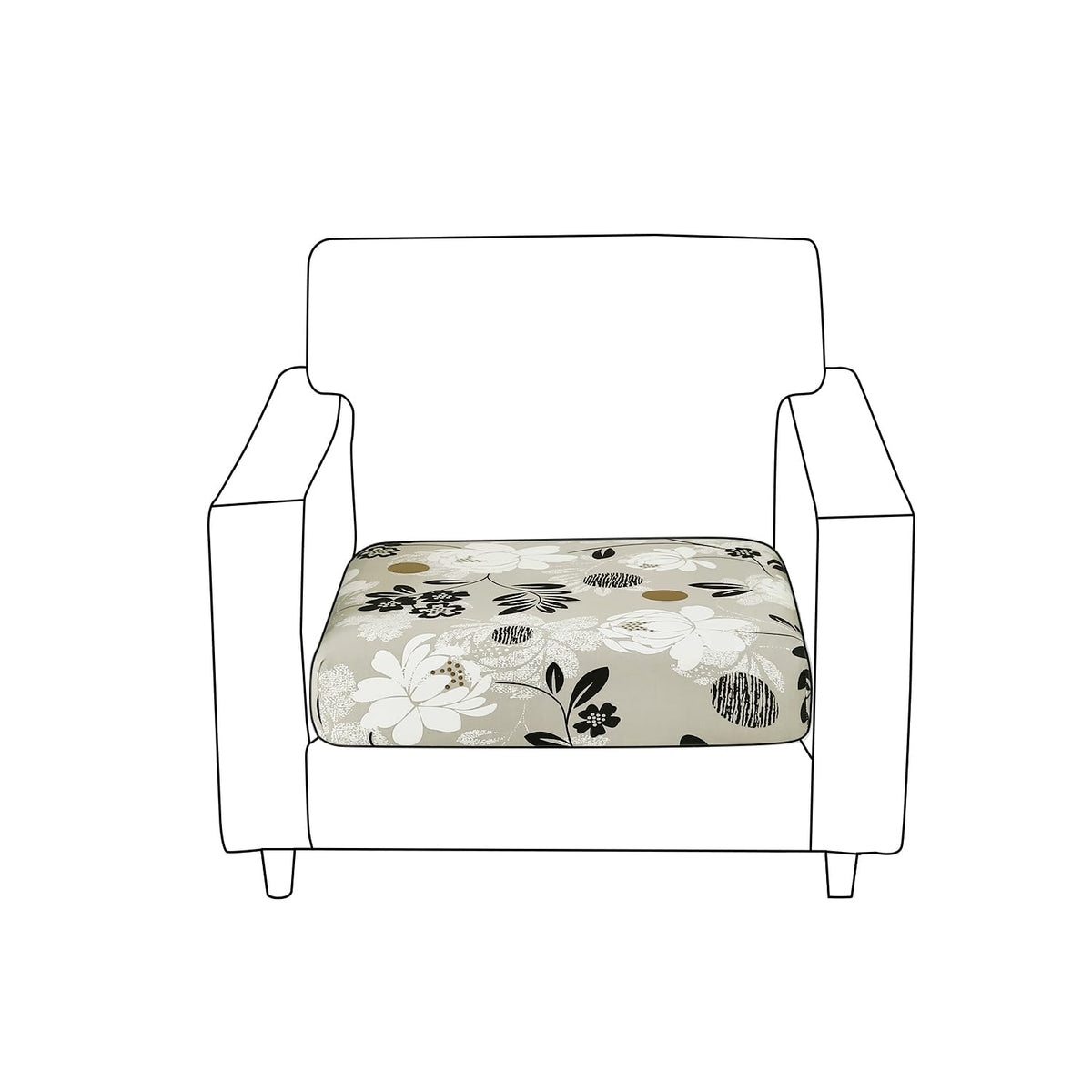 140 GSM Stretchable Printed Elastic Sofa Cushion Seat Cover for 1 /2 /3 Seaters / Pieces for Sofa, Feather Brown Floral