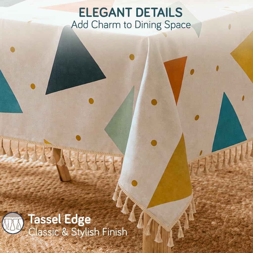 HOKIPO ShieldQuilt Table Cloth with Tassel Edge for 4/6 Seater, Modern Triangle - image 5