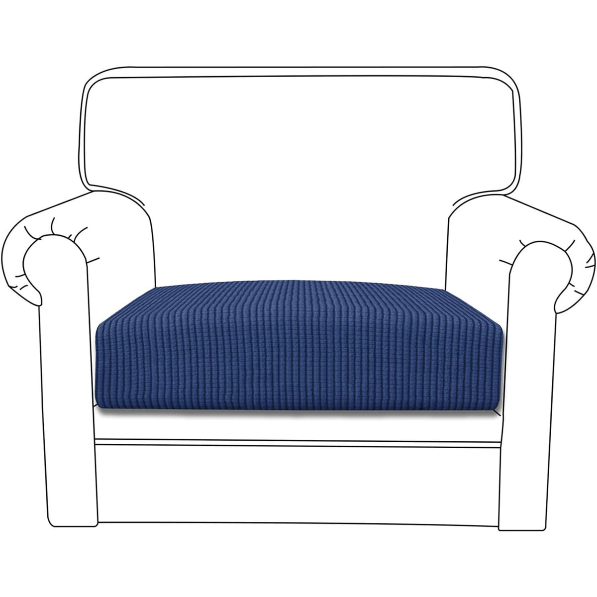 Stretchable Thick Jacquard Textured Seat Cushion Cover for 1/2/3 Seaters / Pieces for Sofa, Navy Blue