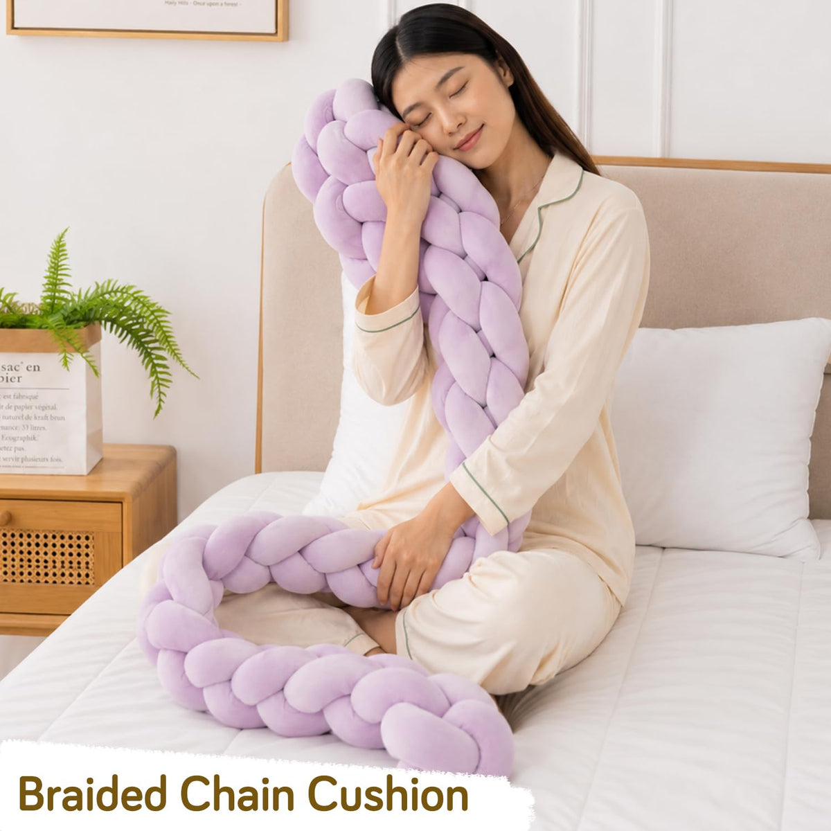 HOKIPO Braided Knot Chain Pillow for Sofa & Bed, 200 cm, Purple