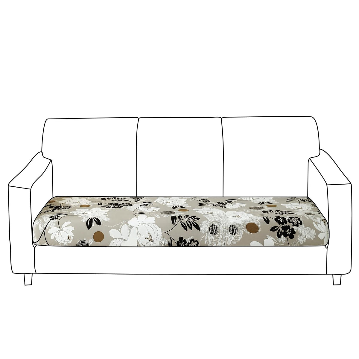 140 GSM Stretchable Printed Elastic Sofa Cushion Seat Cover for 1 /2 /3 Seaters / Pieces for Sofa, Feather Brown Floral