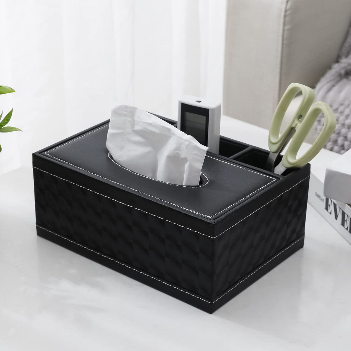 Black Desk Organizer with Tissue Paper Box | HOKIPO