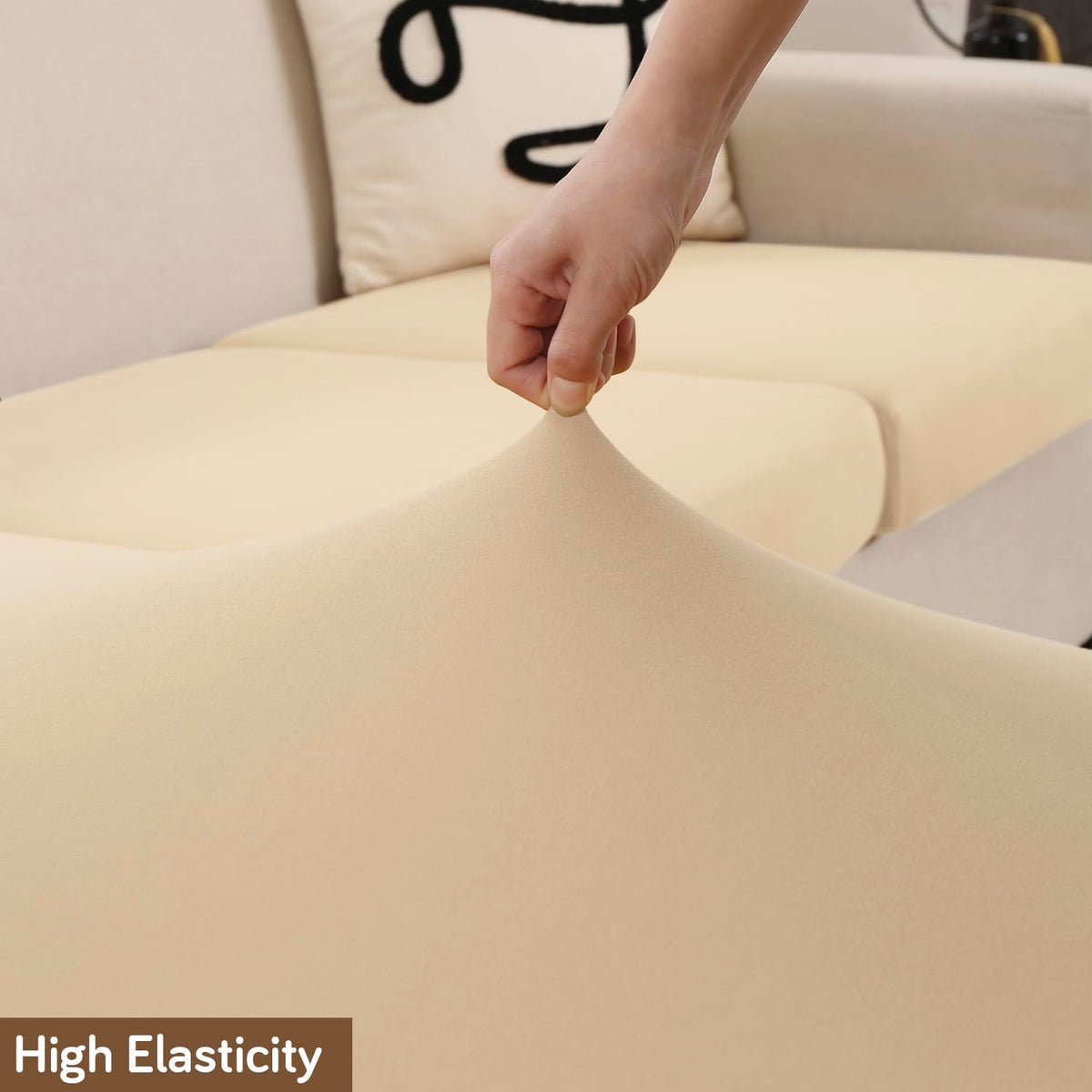 100% Waterproof Stretchable Seat Couch Cushion Cover for 1/2/3 Seater, Beige