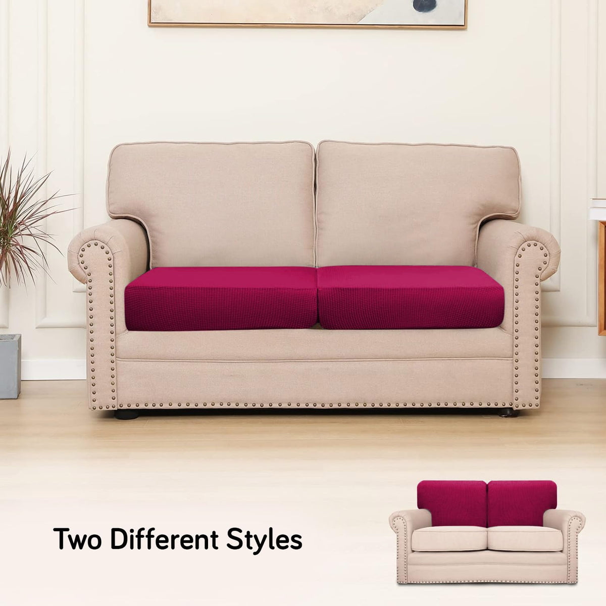 Stretchable Thick Jacquard Textured Seat Cushion Cover for 1/2/3 Seaters / Pieces for Sofa, Maroon