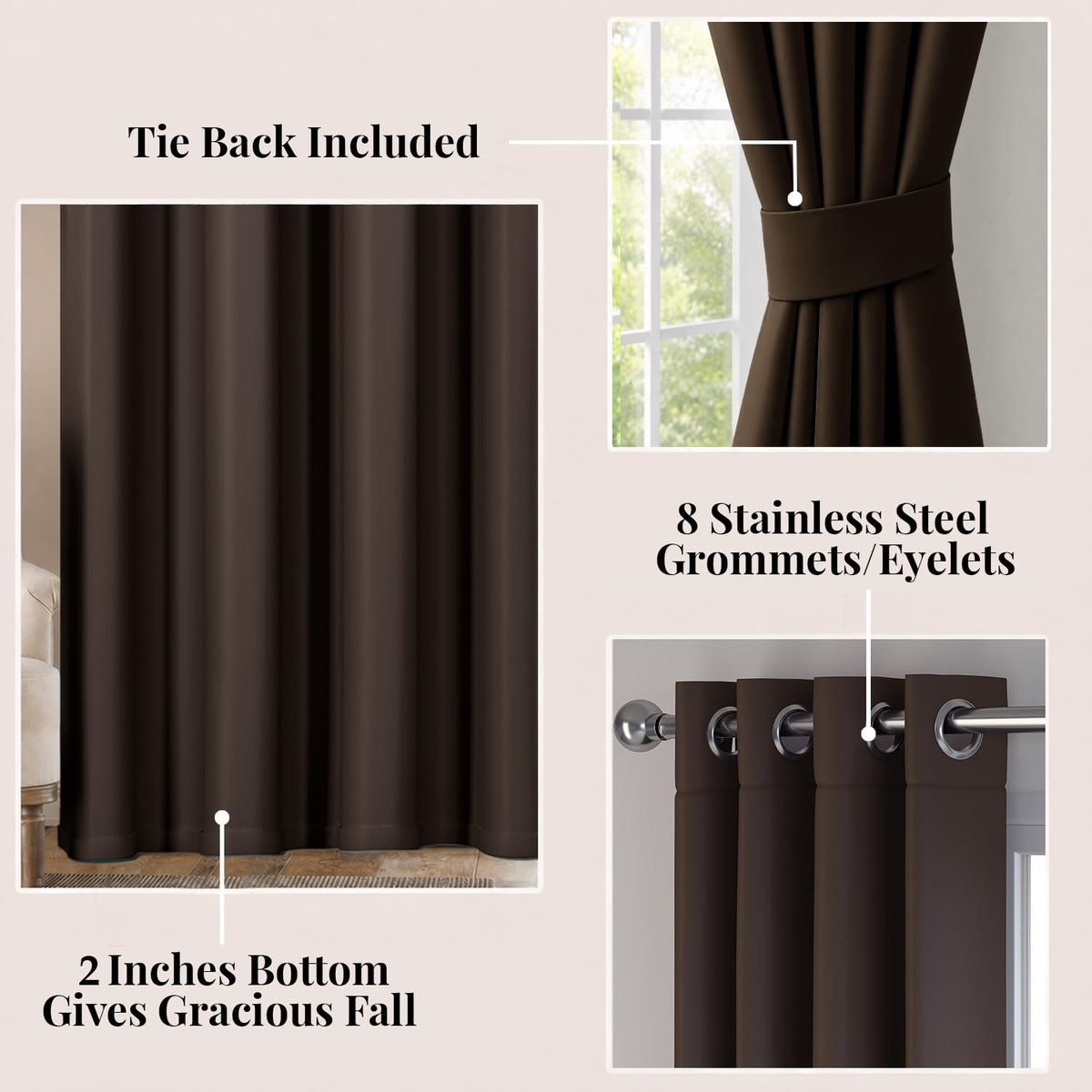 HOKIPO Midnight True Blackout Curtains, 7 Feet Long - Dark Brown - image 4