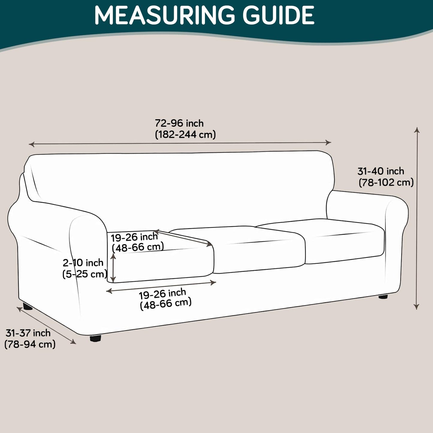 Printed Stretchable Sofa Slipcover with 1/2/3 Pc Separate Seat Cushion Cover for each 1/2/3 Seater, Aqua Palm Whisper