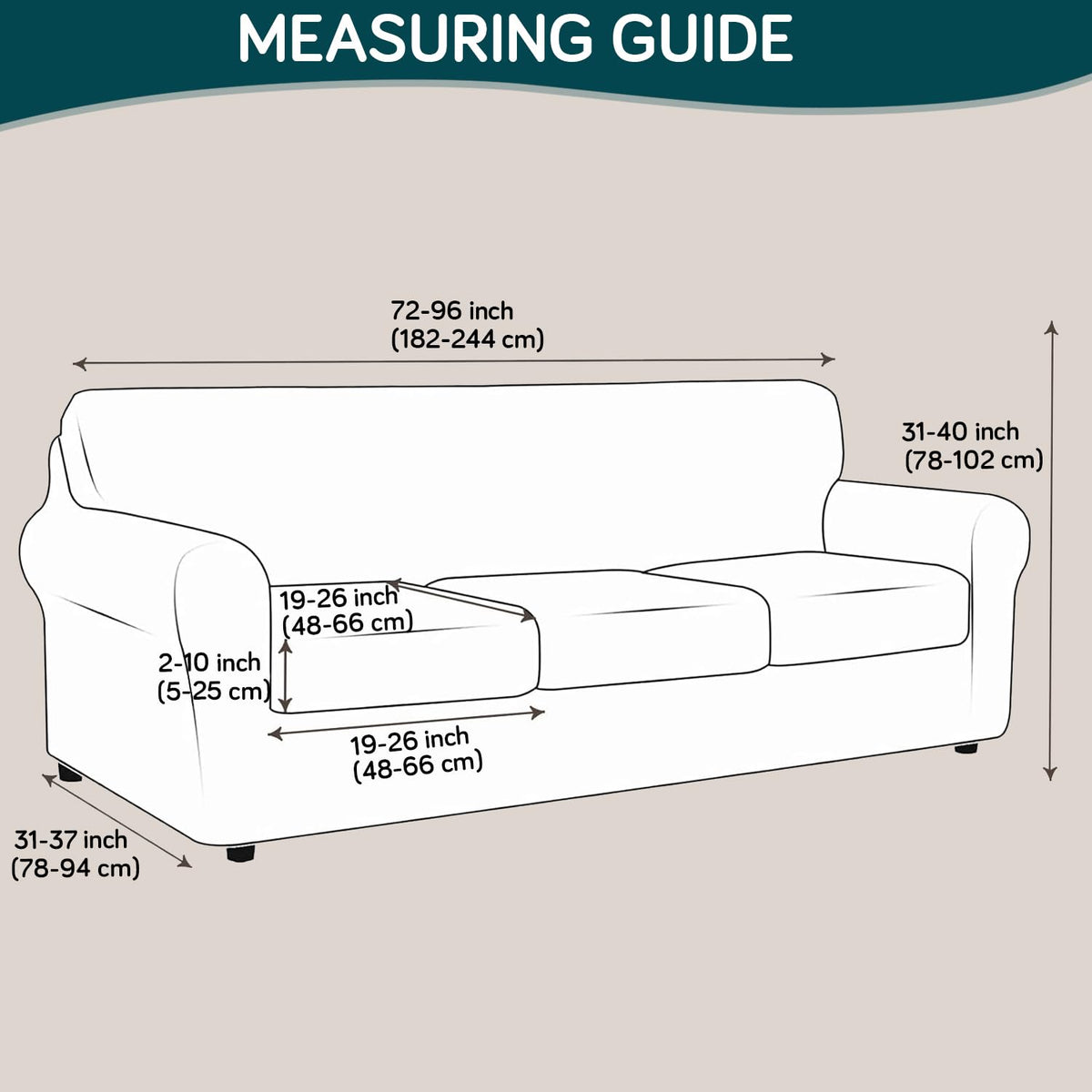 Printed Stretchable Sofa Slipcover with 1/2/3 Pc Separate Seat Cushion Cover for each 1/2/3 Seater, Aqua Palm Whisper
