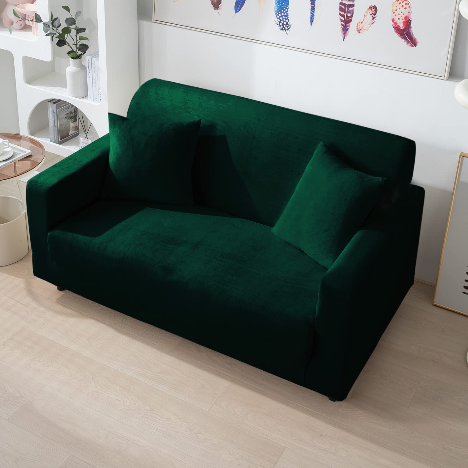 2 seater Hunter Green premium elastic velvet sofa cover