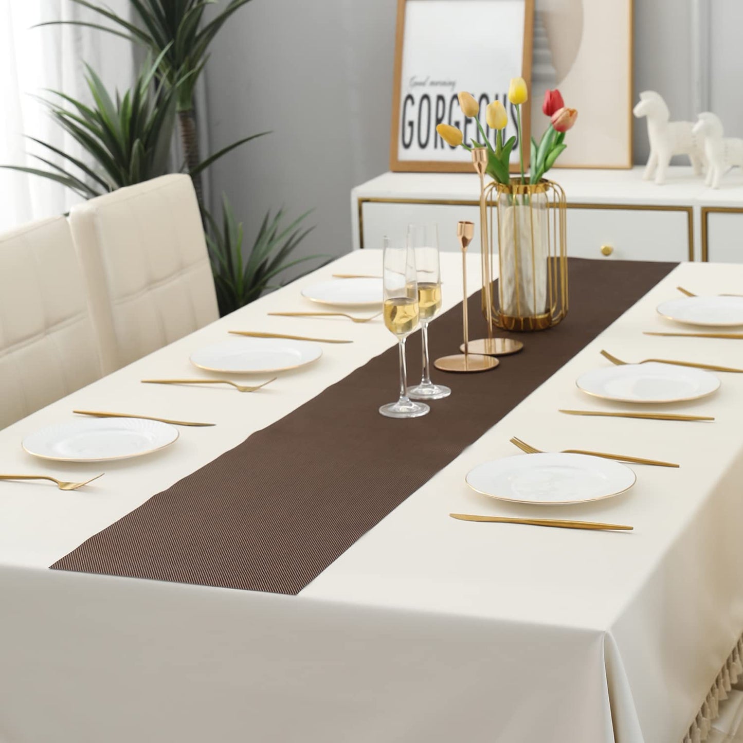 PVC Table Runner, Brown