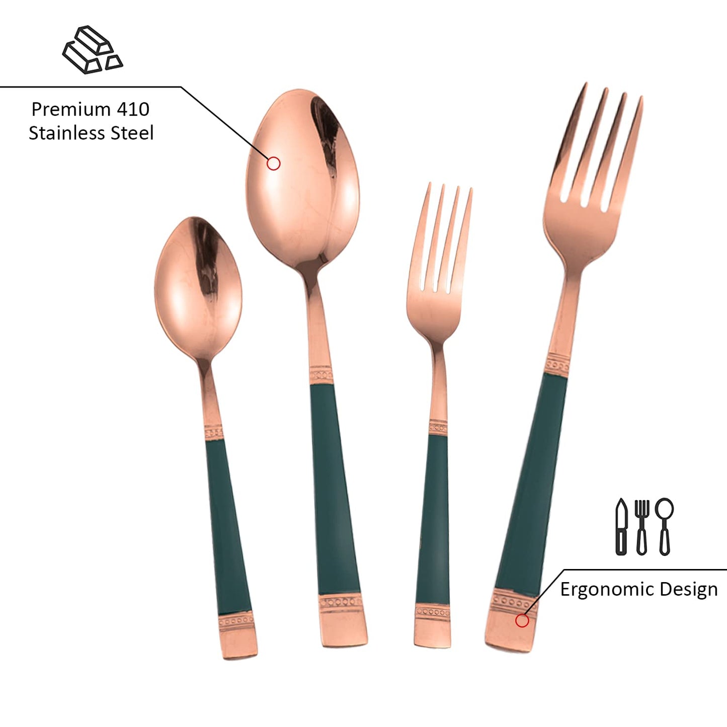 Cutlery Set of 18 / 24 Pcs Stainless Steel Flatware Set, Mirror Finish - Rose Gold